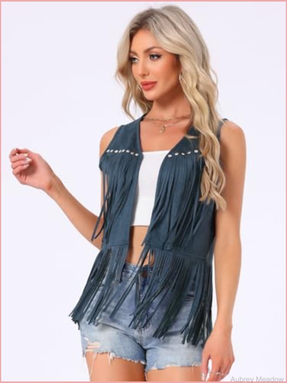 Faux Suede Fringe Vest Cardigan Open Front Western Tassel Top - Picture 3 of 6